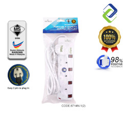 Infineo Full Copper 4 Way Socket Extension with Neon Light: SIRIM Certified (2M Length)