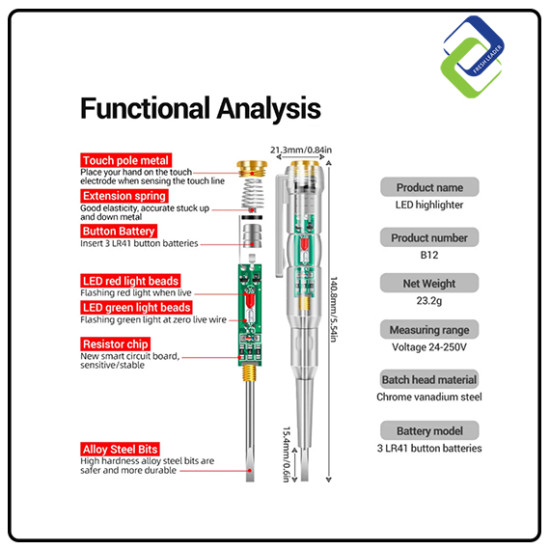 LED Voltage Tester Pen with Straight Screwdriver Head: Reliable Electrical Testing Tool LED Voltage Tester Pen with Straight Screwdriver Head: Reliable Electrical Testing Tool
