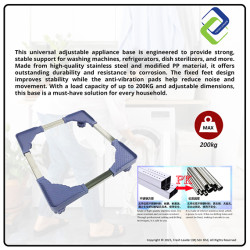 Heavy-Duty Adjustable Fridge & Washing Machine Base – Universal Stand with 4 Strong Feet, Height-Boosting & Stabilizing Bracket