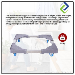 Adjustable Washing Machine & Refrigerator Base Stand – Heavy Duty 200kg Load, 48–64cm, Stainless Steel Frame