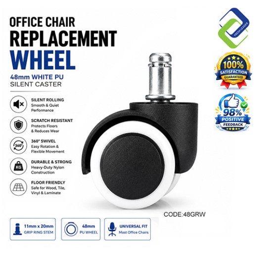 Office Chair Replacement Wheel 48mm White PU Silent Caster