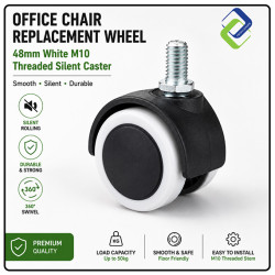 Office Chair Replacement Wheel 48mm White M10 Threaded Silent Caster