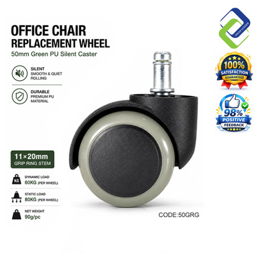 Office Chair Replacement Wheel 50mm Green PU Silent Caster