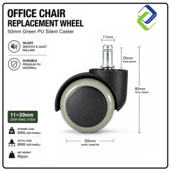 Office Chair Replacement Wheel 50mm Green PU Silent Caster