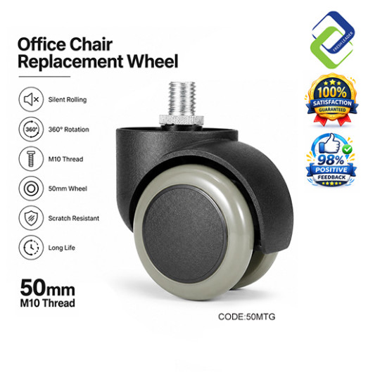Office Chair Replacement Wheel 50mm Green M10 Threaded Silent Caster