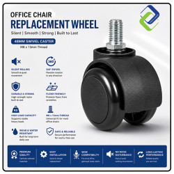 Office Chair Replacement Wheel M8 x 13mm | Silent 48mm Swivel Caster for Computer, Gaming, Executive & Study Chairs