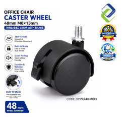 Office Chair Caster Wheel 48mm M8×13mm Threaded Stem with Brake