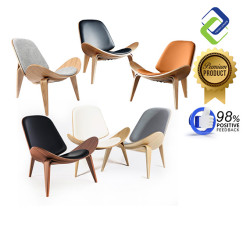 Nordic Shell Lounge Chair – Modern Wood Frame Accent Chair with PU or Fabric Cushion