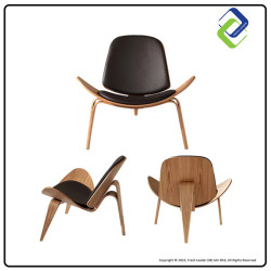 Nordic Shell Lounge Chair – Modern Wood Frame Accent Chair with PU or Fabric Cushion