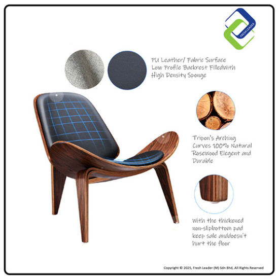 Nordic Shell Lounge Chair – Modern Wood Frame Accent Chair with PU or Fabric Cushion Nordic Shell Lounge Chair – Modern Wood Frame Accent Chair with PU or Fabric Cushion