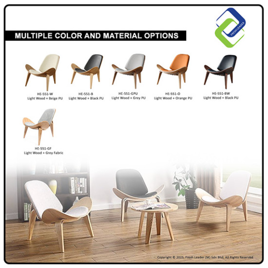Nordic Shell Lounge Chair – Modern Wood Frame Accent Chair with PU or Fabric Cushion Nordic Shell Lounge Chair – Modern Wood Frame Accent Chair with PU or Fabric Cushion