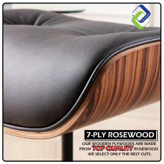 Sophisticated Relaxation: Genuine Brown Leather Lounge Chair and Ottoman