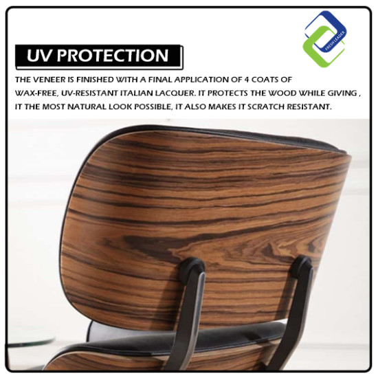 Sophisticated Relaxation: Genuine Brown Leather Lounge Chair and Ottoman