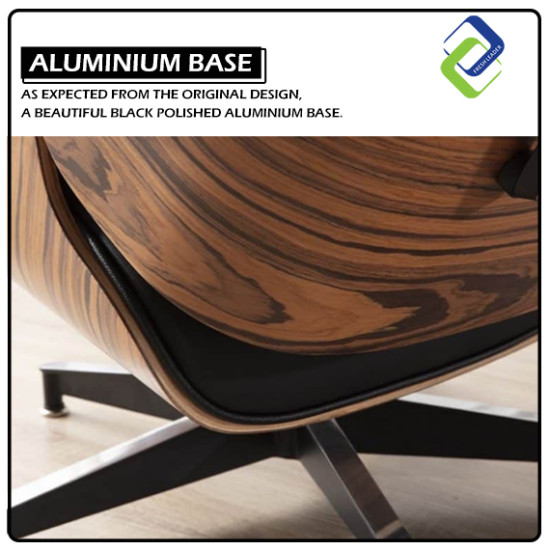 Sophisticated Relaxation: Genuine Brown Leather Lounge Chair and Ottoman