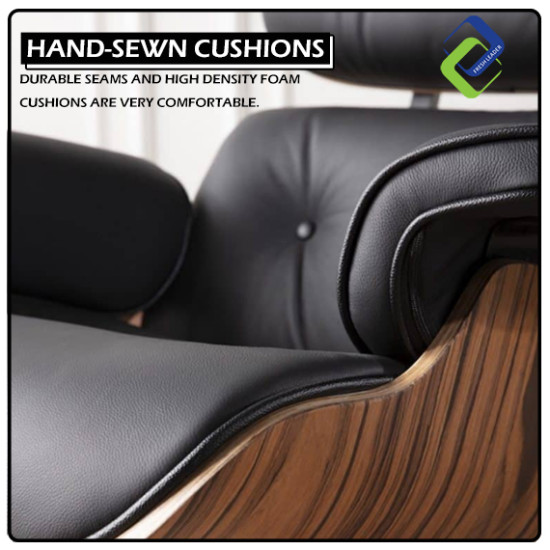 Sophisticated Relaxation: Genuine Brown Leather Lounge Chair and Ottoman