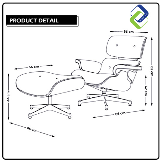 Sophisticated Relaxation: Genuine Brown Leather Lounge Chair and Ottoman