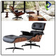 Sophisticated Relaxation: Genuine Brown Leather Lounge Chair and Ottoman