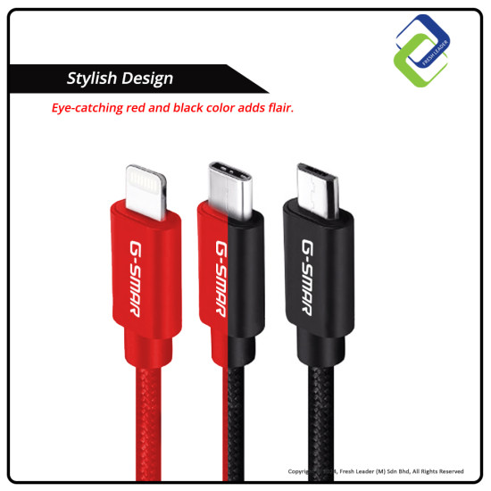 Convenient Multi USB Charger: G-SMAR 3-in-1 Cable - Lightning, Type C, Micro USB