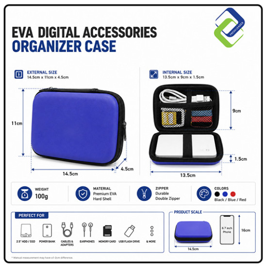 INFINEO EVA Digital Accessories Organizer Case for 2.5" HDD/SSD, Power Bank, Cables & Electronic Accessories