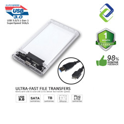 Transparent USB 3.0 SATA 2.5" HDD SSD Drive Enclosure Disk Case