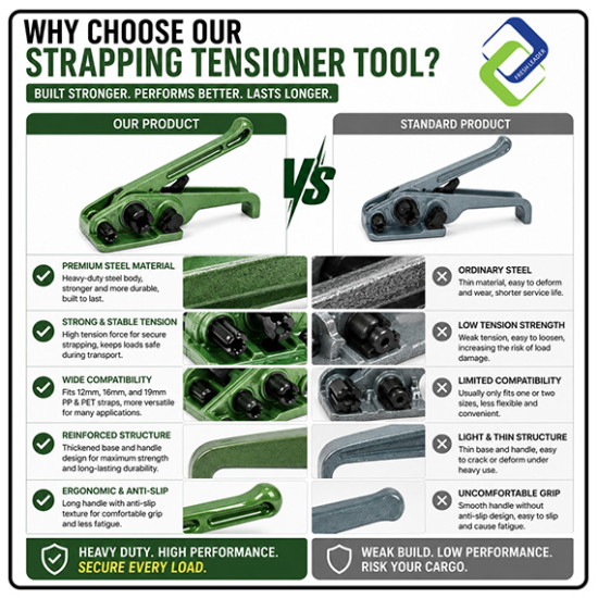 Manual PP/PET Strapping Tensioner Tool 12-19mm Heavy Duty