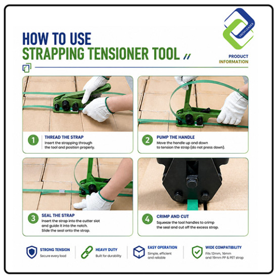 Manual PP/PET Strapping Tensioner Tool 12-19mm Heavy Duty