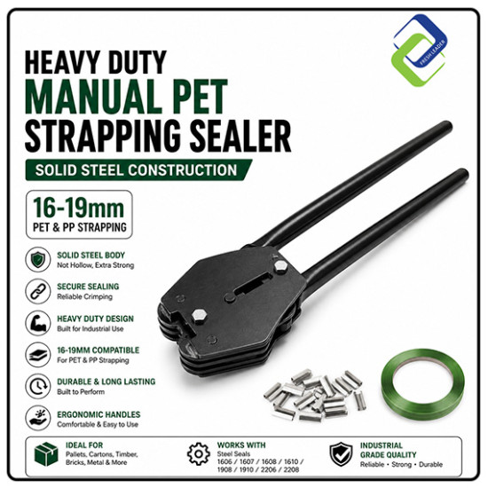 Heavy Duty Manual PET Strapping Sealer 16–19mm | Solid Steel