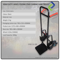 Heavy Duty Stair Climbing Hand Trolley: 3 Wheel Foldable Design