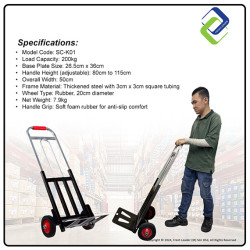 Heavy Duty Foldable Toe Plate Trolley – 200kg Load Capacity, Thick Steel Frame Cart