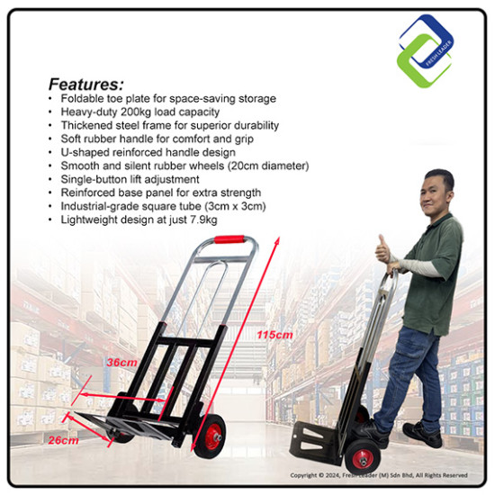 Heavy Duty Foldable Toe Plate Trolley – 200kg Load Capacity, Thick Steel Frame Cart