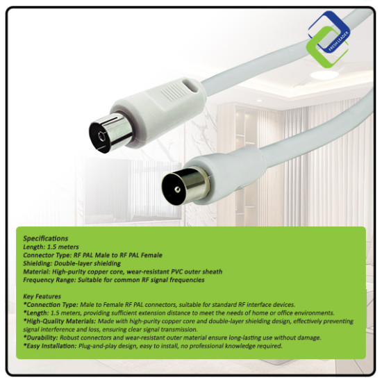 High-Quality RF PAL Extension Cable Male to Female - 1.5m High-Quality RF PAL Extension Cable Male to Female - 1.5m