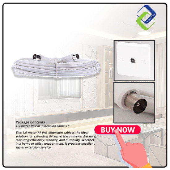 High-Quality RF PAL Extension Cable Male to Female - 1.5m High-Quality RF PAL Extension Cable Male to Female - 1.5m