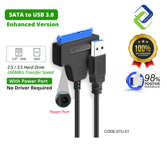 USB 3.0 to SATA Adapter Cable with Power – 2.5/3.5 HDD & SSD, 260MB/s, Driver-Free