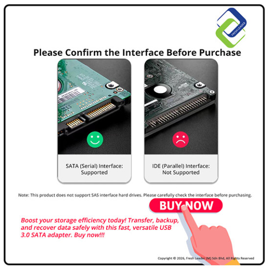 USB 3.0 to SATA Adapter Cable with Power – 2.5/3.5 HDD & SSD, 260MB/s, Driver-Free