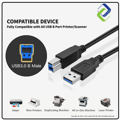 High-Speed USB 3.0 Printer Cable: Type A Male to B Male | AM to BM Connector