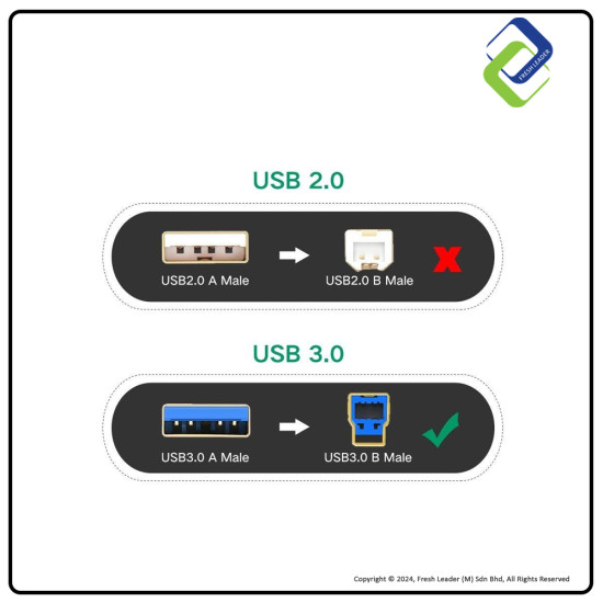 High-Speed USB 3.0 Printer Cable: Type A Male to B Male | AM to BM Connector