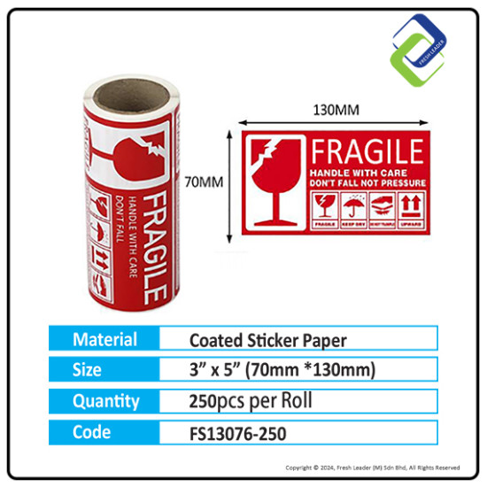 Fragile Warning Label Sticker 3" x 5" (250pcs)