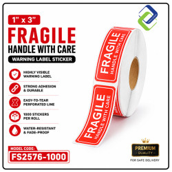 1" x 3" Fragile Warning Label Stickers (1000pcs) - High Quality & Durable