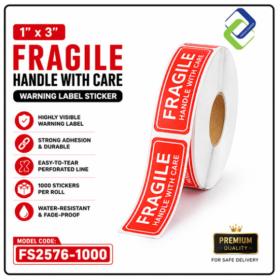 1" x 3" Fragile Warning Label Stickers (1000pcs) - High Quality & Durable