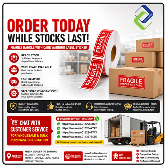 1" x 3" Fragile Warning Label Stickers (1000pcs) - High Quality & Durable