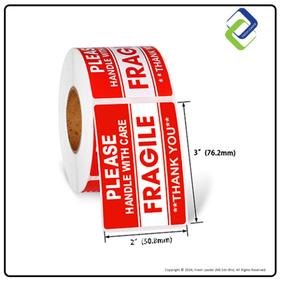 Fragile Warning Label Stickers 2" x 3" (500pcs) for Safe Shipping