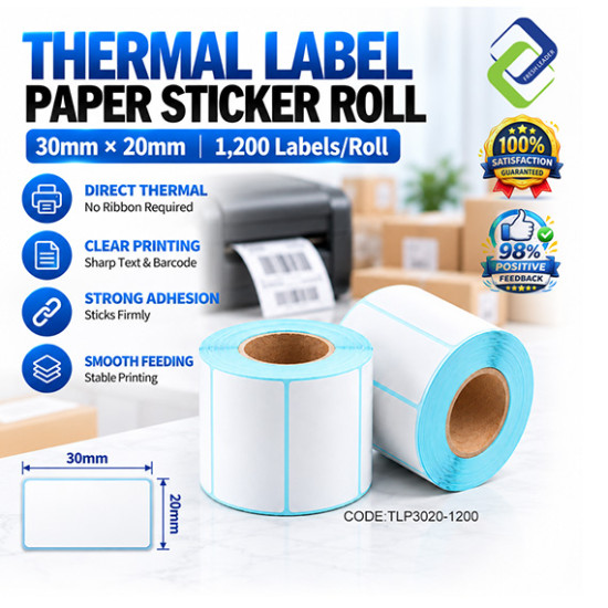 Thermal Label Paper Roll 30mm x 20mm – 1,200 Labels