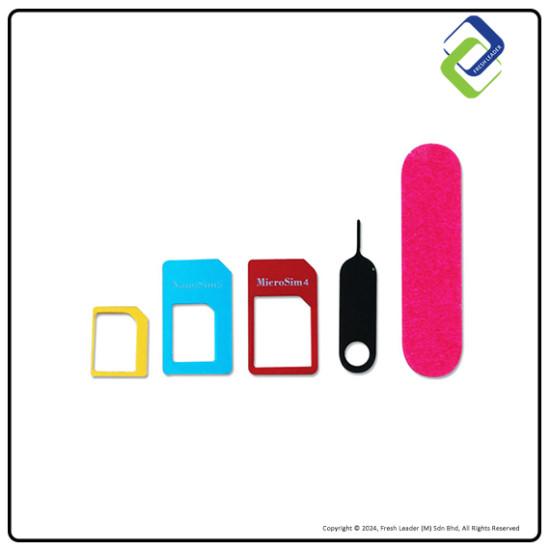 Versatile SIM Card Solutions: 5 in 1 Adapter with Eject Pin for Standard/Nano/Micro Versatile SIM Card Solutions: 5 in 1 Adapter with Eject Pin for Standard/Nano/Micro
