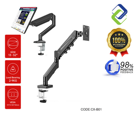SpaceSaver Gas Spring Monitor Arm for 13–32 Inch Screens – Fully Adjustable Desk Mount