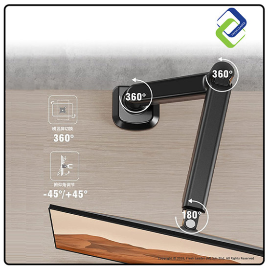 SpaceSaver Gas Spring Monitor Arm for 13–32 Inch Screens – Fully Adjustable Desk Mount