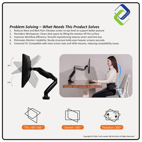 Adjustable Laptop Arm Stand for 17 Inch Laptop | Heavy Duty 1–10kg | No-Drill Desk Mount