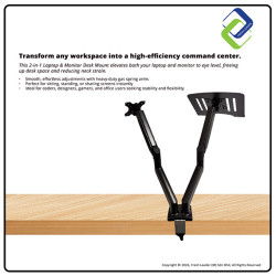 Professional 2-in-1 Laptop + Monitor Arm Stand | Gas Spring Adjustable Desk Mount for 36” Monitor & 23” Laptop