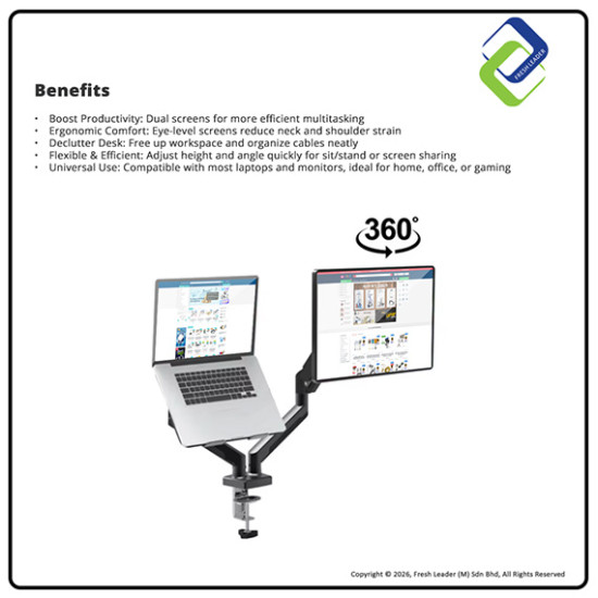 Professional 2-in-1 Laptop + Monitor Arm Stand | Gas Spring Adjustable Desk Mount for 36” Monitor & 23” Laptop
