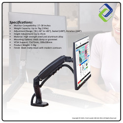 Single Monitor Mount with Gas Spring – Fully Adjustable Desk Arm for 17–30" Screens
