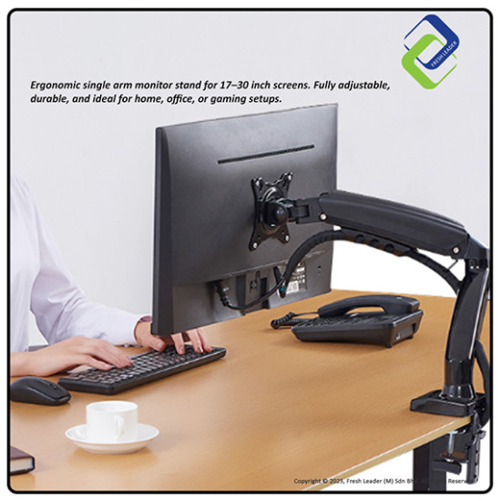 Single Monitor Mount with Gas Spring – Fully Adjustable Desk Arm for 17–30" Screens